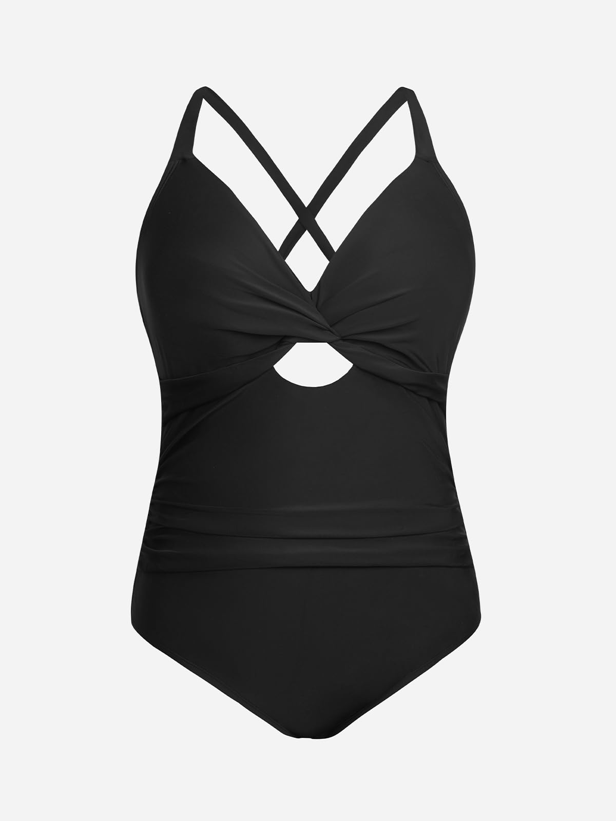 CUPSHE Women's One Piece Swimsuit Plus Size Bathing Suit Twist Front Cutout Ruched Back Tie Swimwear 2XL Black