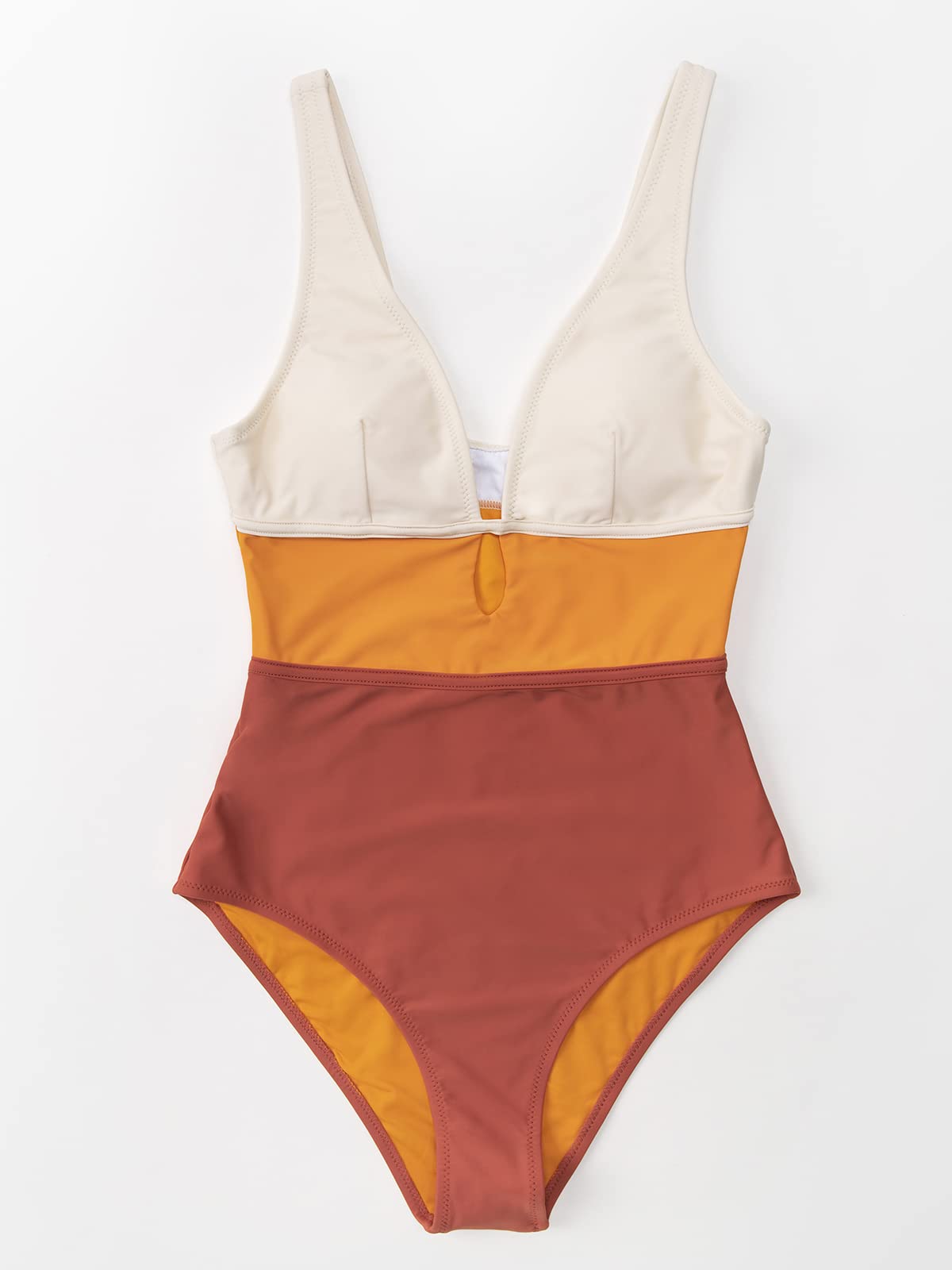 CUPSHE Women's One Piece Swimsuit Color Block Keyhole Cutout Bathing Suit, M