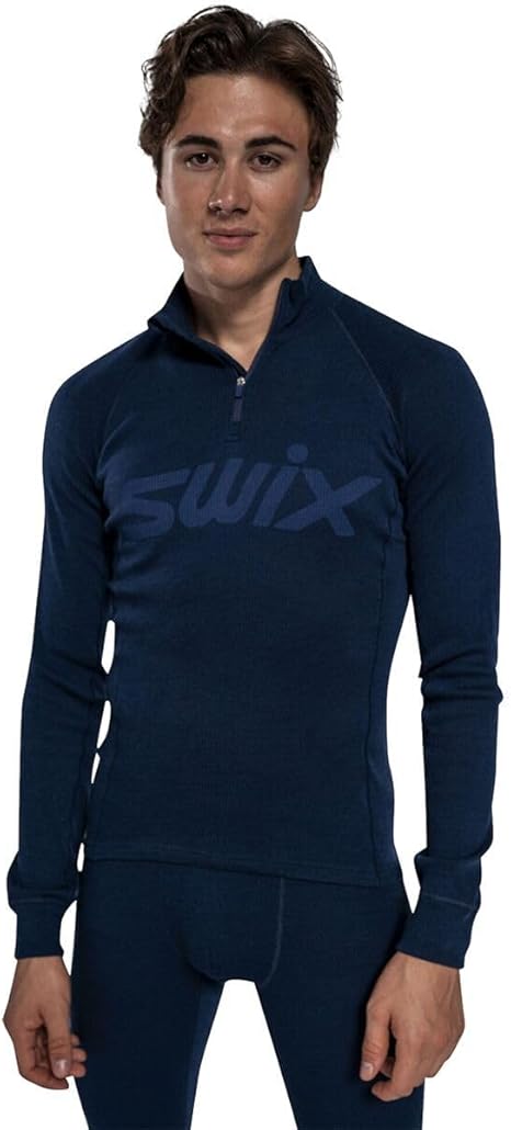 Swix Men's Active Cross Country Skiing Durable Comfortable Slim Fit Long Sleeve Racex Merino Half Zip M Baselayer Shirt