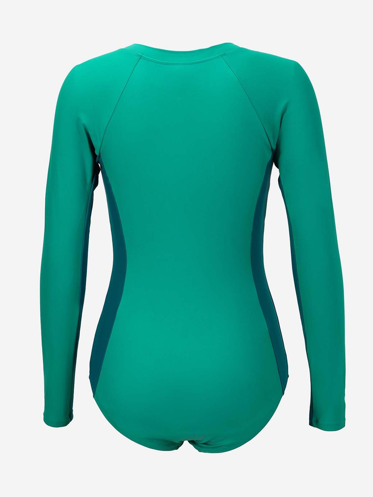 CUPSHE Women's One Piece Swimsuit High Neck Long Sleeve Zip Fixed Cups Color Block Bathing Suit, M