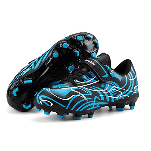 Rhyme-Zeal Kids Soccer Cleats Shoes Boys Girls Athletic Outdoor Indoor Firm Ground Soccer Shoes Comfortable Football Shoes Black Blue
