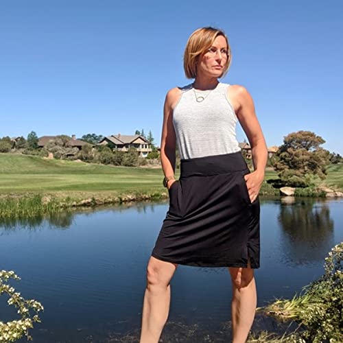 M MOTEEPI Modest Knee Length Skorts Skirts for Women Tennis Athletic Golf Skirt with Pockets UV Protection High Waist Black XL