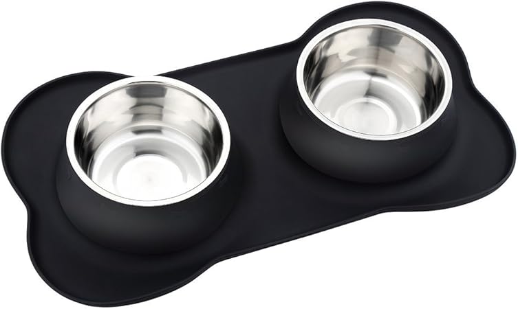 Pet Deluxe Dog Bowls Stainless Steel Dog Bowl with No Spill No Skid Silicone Mat, 24/48 oz Dog Food and Water Bowl Set Double Dog Feeder Bowl Dog Dish for Small Medium Large Sized Dogs Cats Puppy