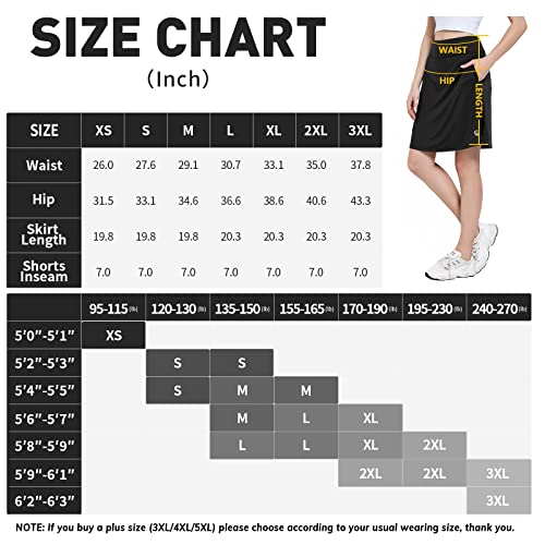 M MOTEEPI Modest Knee Length Skorts Skirts for Women Tennis Athletic Golf Skirt with Pockets UV Protection High Waist Black XL