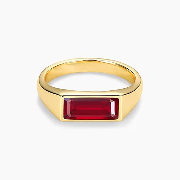 10K 14K 18K Solid Gold Baguette Cut Ruby Ring For Men Gold Men_ã_s Ruby Engagement Rings Rectangular Shape Gifts for Birthday Anniversary Christmas Fathers Day, 5 * 11mm