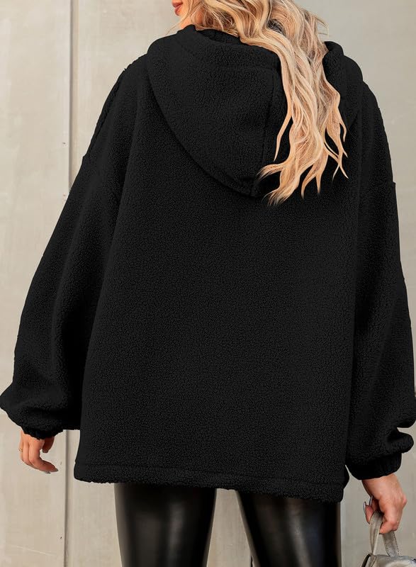 Dokotoo Plus Size Womens Hoodies Fuzzy Fleece Pullover Sherpa Winter Sweatshirt Button Up Sweaters Loose Sweatshirt for Women Black XX-Large