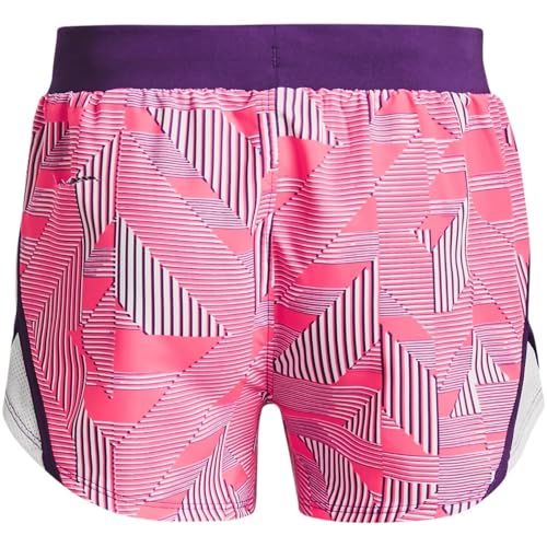 Under Armour Girls' Standard Fly by Printed Shorts, (683) Pink Shock/White/Galaxy Purple, Youth Medium