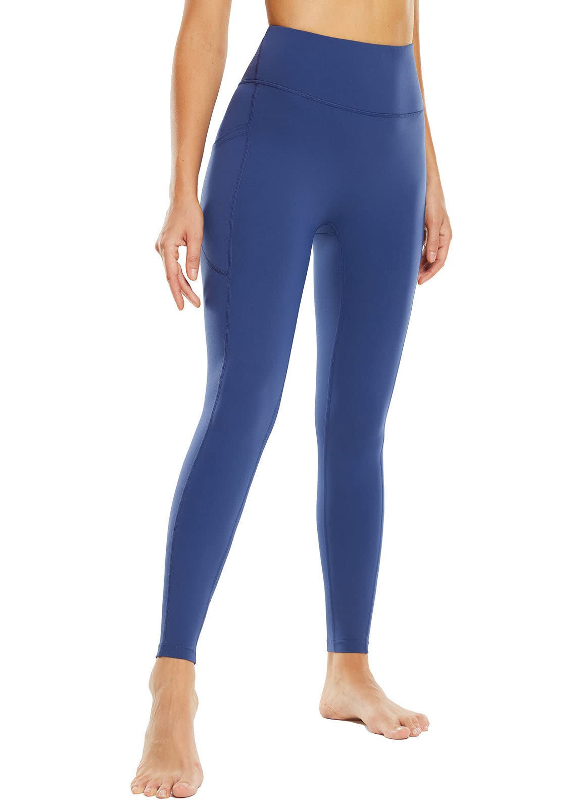 BALEAF Leggings for Women Tummy Control Compression Workout Athletic Running High Waisted Yoga Pants with Pockets 27'' Navy Blue M