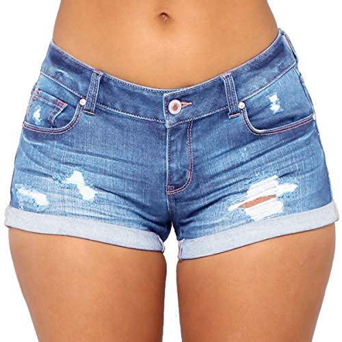 vanberfia Women's High Waist Denim Jean Raw Hem Ripped Shorts with Pockets (JS20196035-2, S)