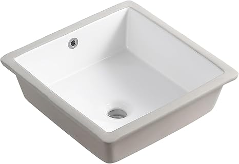 16 Inch Small Square White Undermount Bathroom Sink 16.15" x 16.15" Vanity Under Counter Basin Porcelain Rectangle Vessel Sink for Tiny Place Opening Size 14.17" x 14.17" Lavamanos Para Baí±os