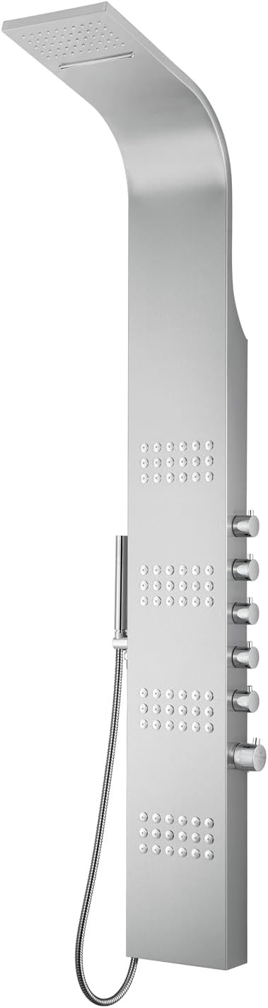 Blue Ocean _†¢ 64.5_ѝ Stainless Steel SPS8727 Thermostatic Shower Panel Column with Rainfall Showerhead, Body Jets, and Handheld Showerhead, Shower Tower