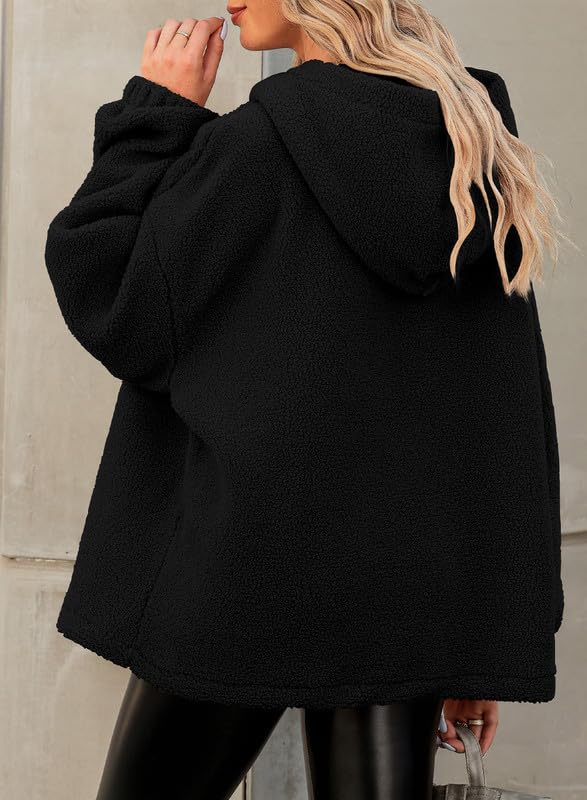 Dokotoo Plus Size Womens Hoodies Fuzzy Fleece Pullover Sherpa Winter Sweatshirt Button Up Sweaters Loose Sweatshirt for Women Black XX-Large