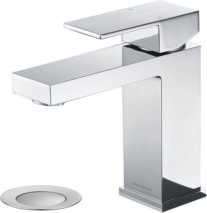 Chrome Bathroom Faucet, Lava Odoro Single Hole Bathroom Faucet, Single Handle Bathroom Sink Faucet Vanity Faucet with Pop up Drain Assembly, Deck Plate Included, BF307-C