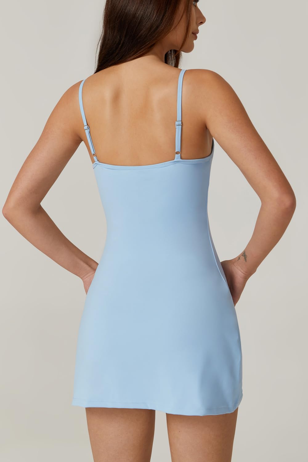 QINSEN Women's Summer Casual Tennis Workout Spaghetti Strap Backless Mini Dress with Shorts Blue S