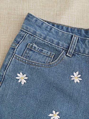 Verdusa Women's Floral Embroidery High Waist Roll Up Denim Shorts