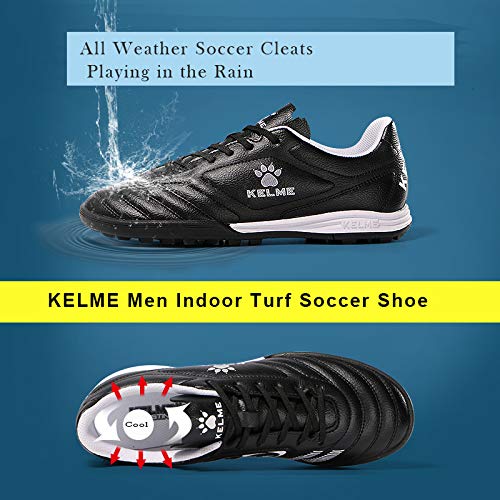 KELME Men Indoor Turf Soccer Shoe, Arch Support Soccer Cleats, Performance Futsal Sneaker Black US 10