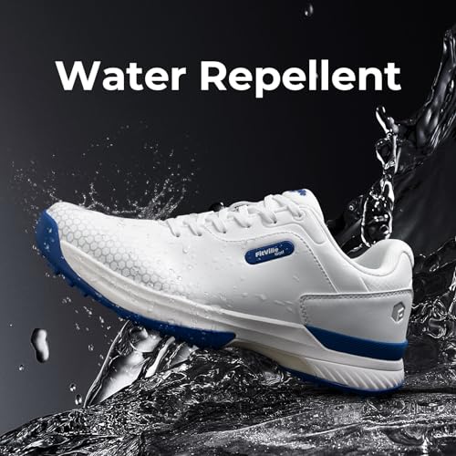 FitVille Extra Wide Mens Golf Shoes Professional Outdoor Waterproof Spiked Golf Shoes for Men(White Black, 9.5 X-Wide)
