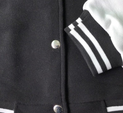 Cotton Blend Varsity Baseball Jacket Black White Two-Tone