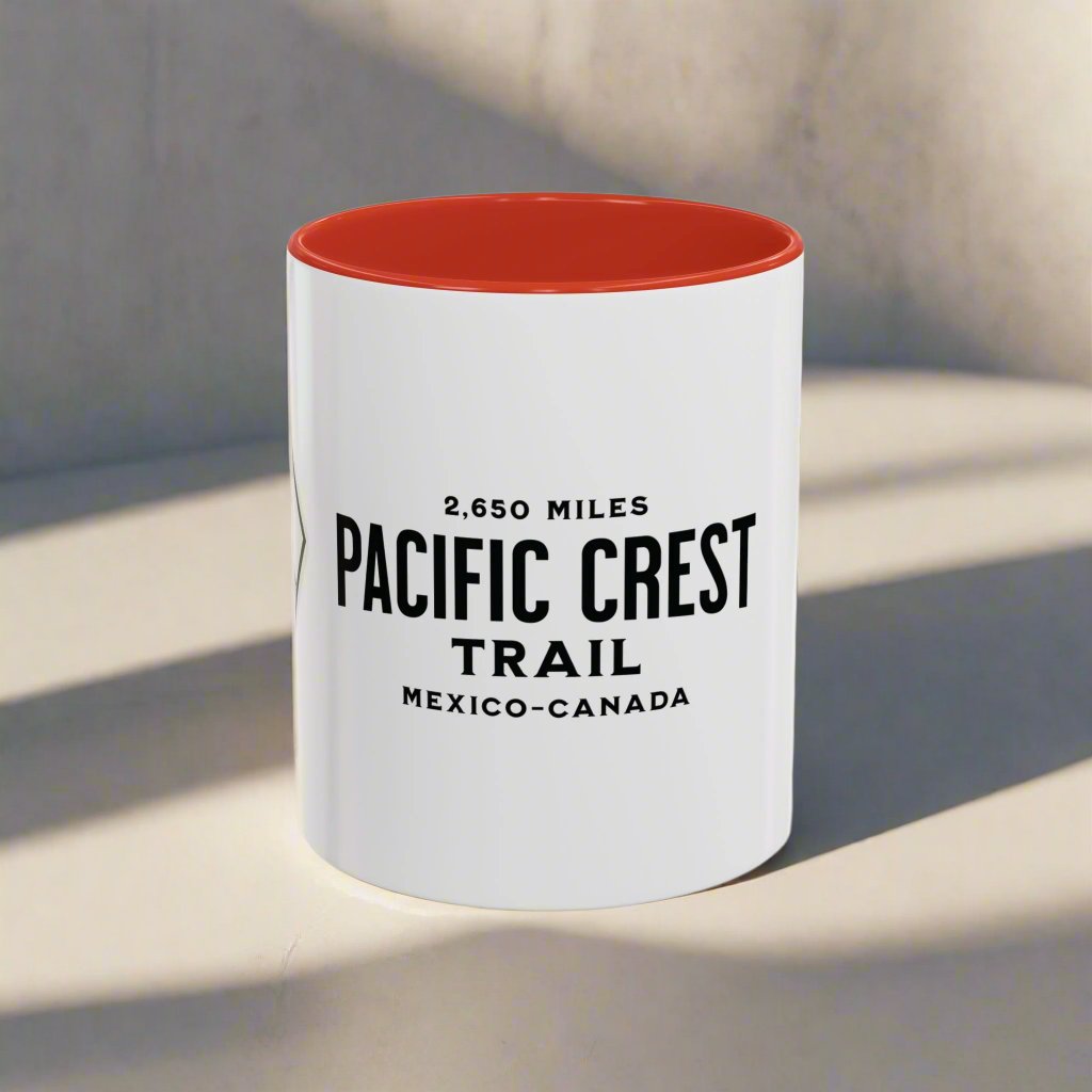 Pacific Crest Trail Classic Trail Marker Accent Coffee Mug 11oz, 15oz Blue Black Pink Red Navy Mexico To Canada Map