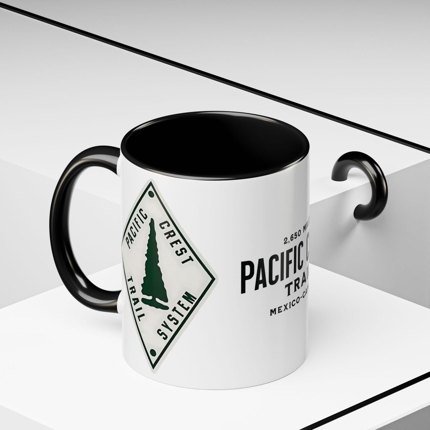 Pacific Crest Trail Classic Trail Marker Accent Coffee Mug 11oz, 15oz Blue Black Pink Red Navy Mexico To Canada Map