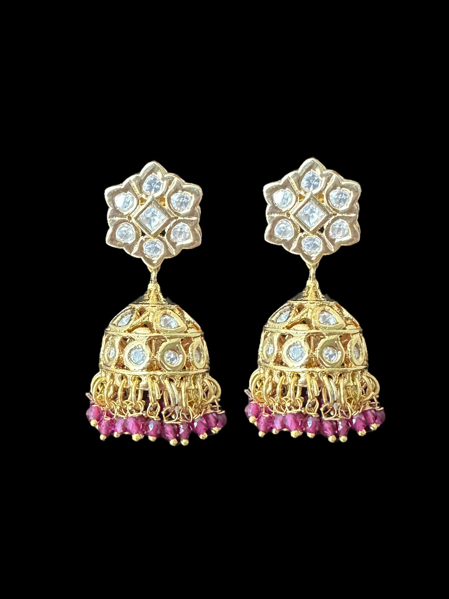 DER597 Polki jhumka earrings - ruby ( READY TO SHIP )