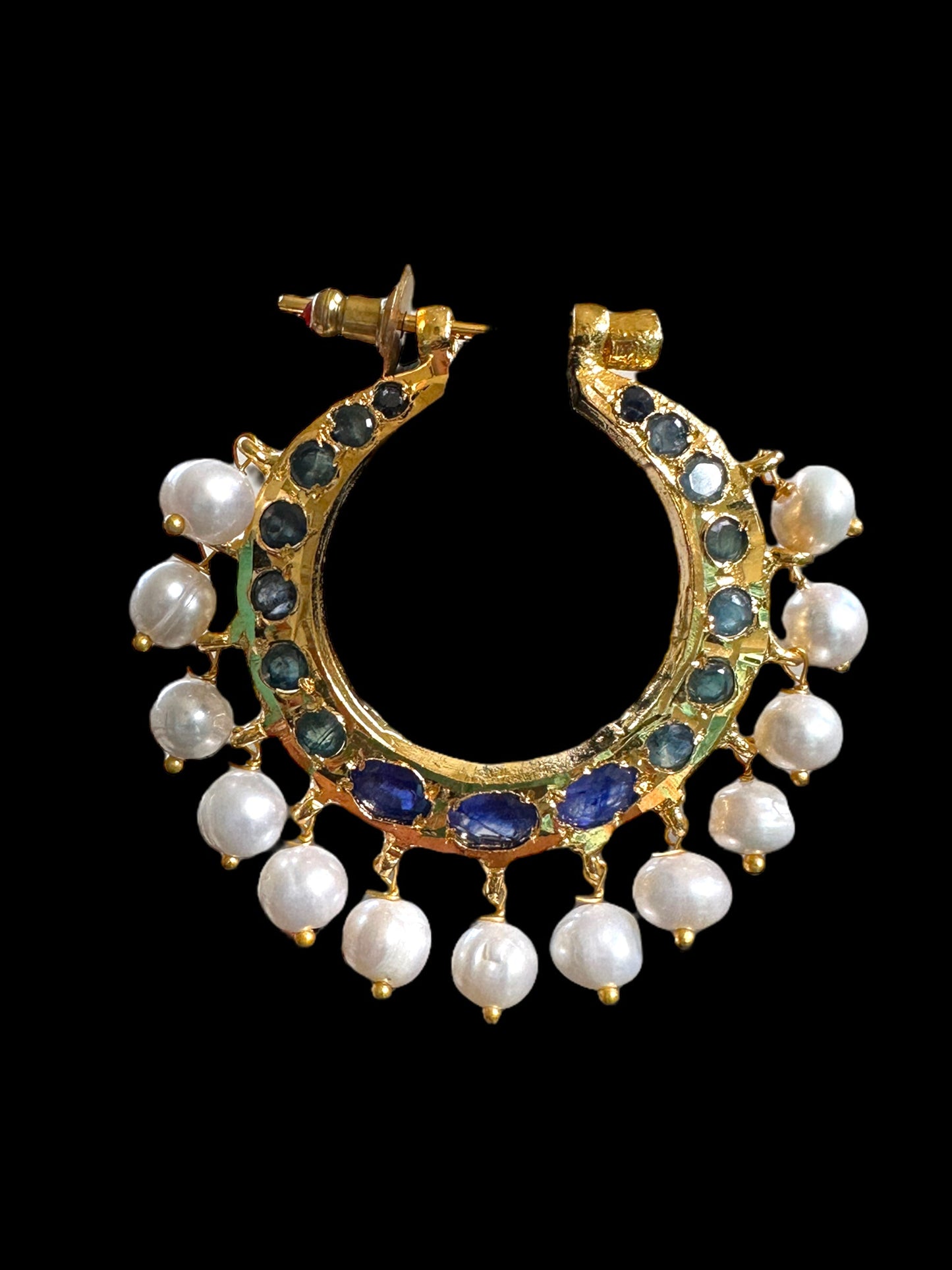 DER557 Chandbali in fresh water pearls and sapphires ( READY TO SHIP )