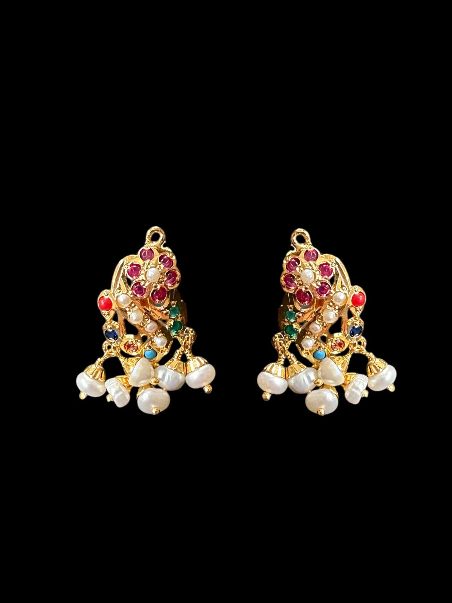 Gold plated jadau silver pendant set in navratan ( SHIPS IN 4 WEEKS )