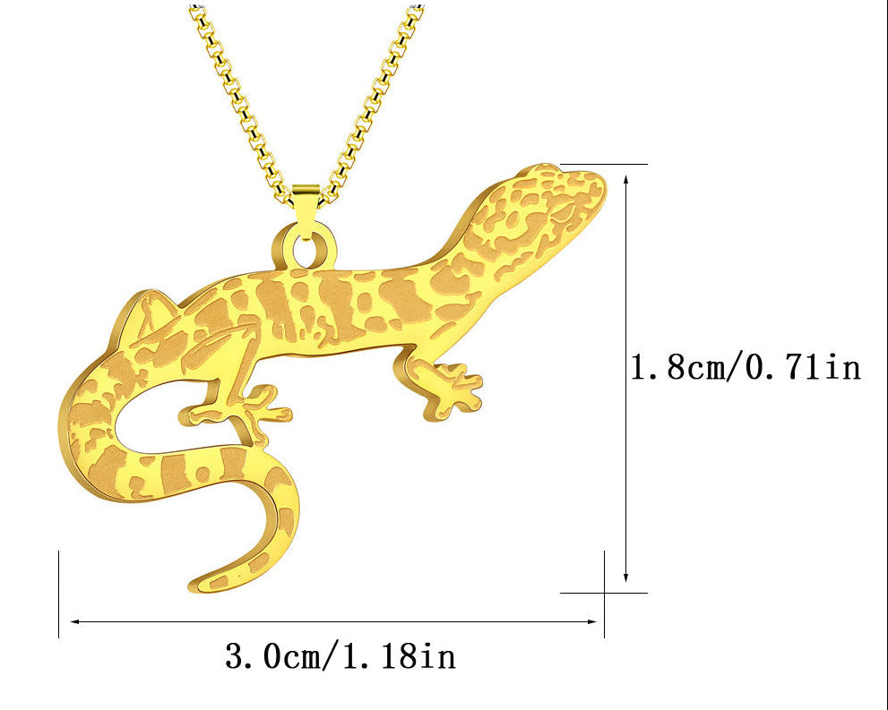 Etched Leopard Gecko Stainless Steel Pendant Necklace