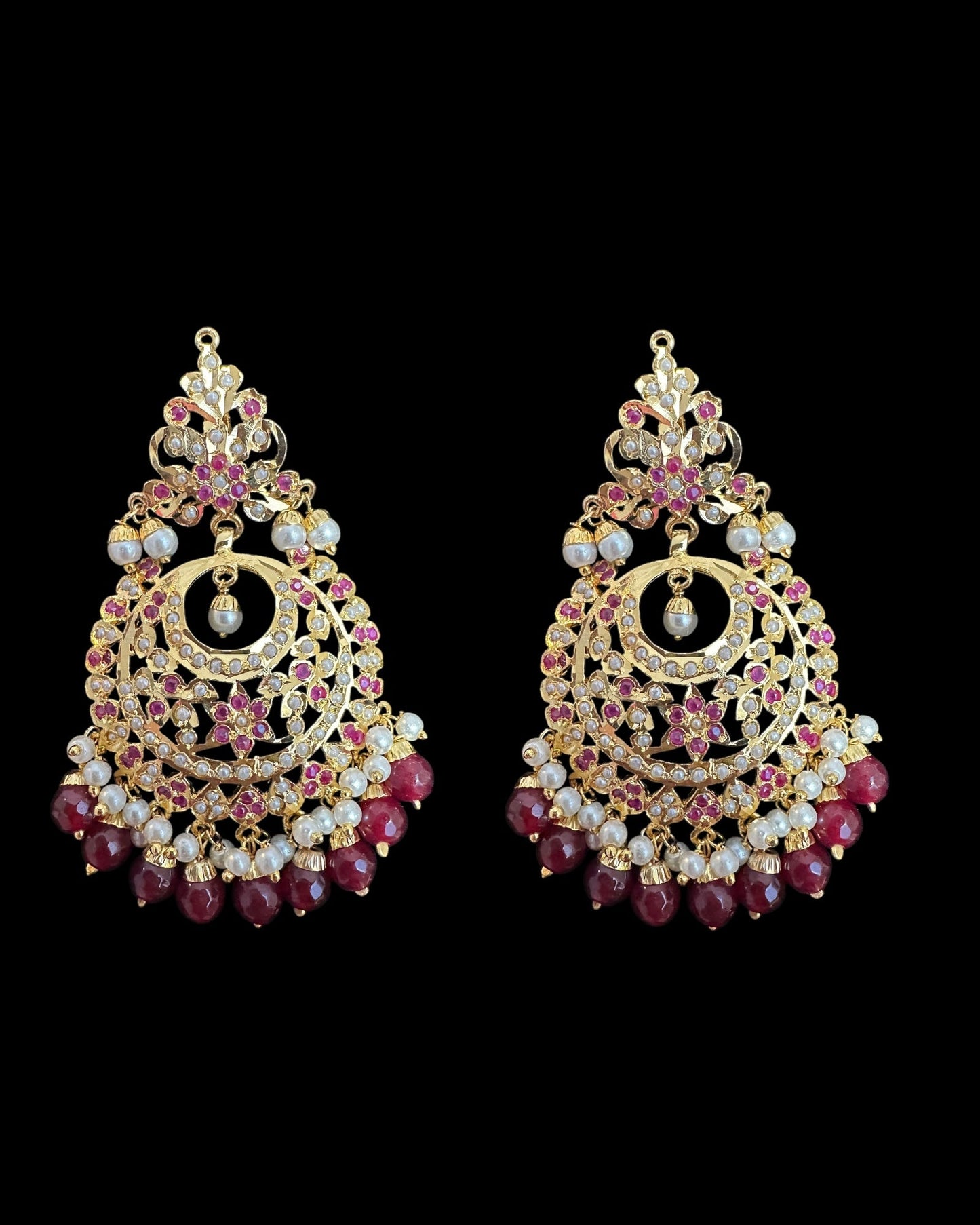 Dafiya ruby pearl Chandbali Earrings & Tika Set | Ships in 4 weeks | Deccan Jewelry