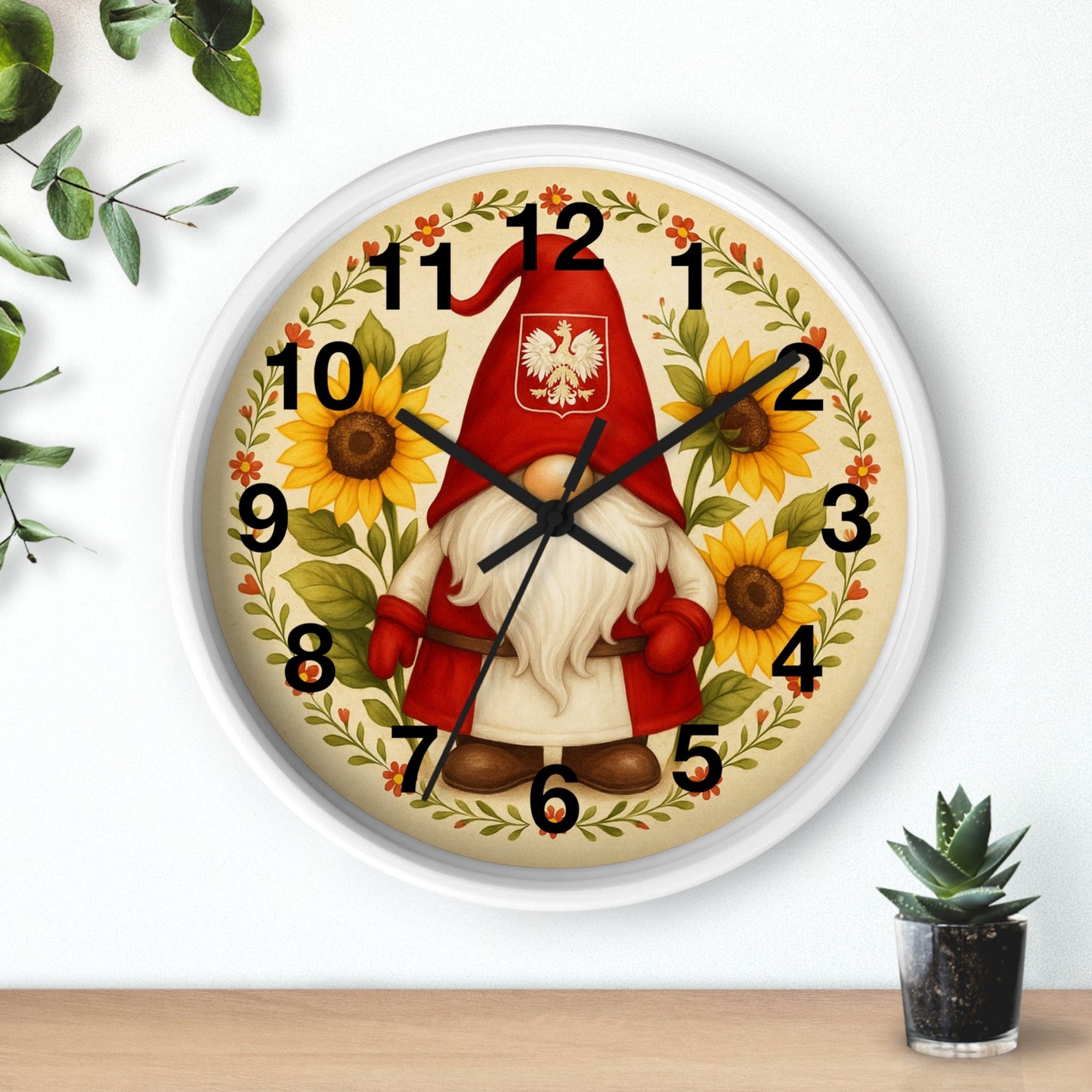 Polish Sunflower Gnome Wall Clock