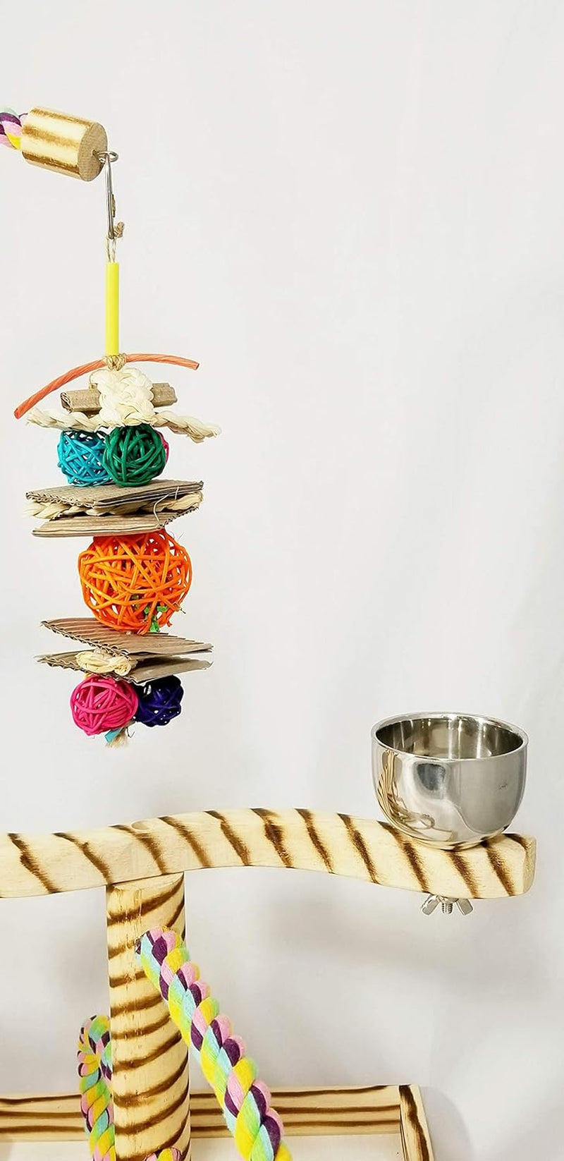Bird Play Gym Tabletop W Cup, Toy Hanger and Toy, Javan Tigertail Stand- Large