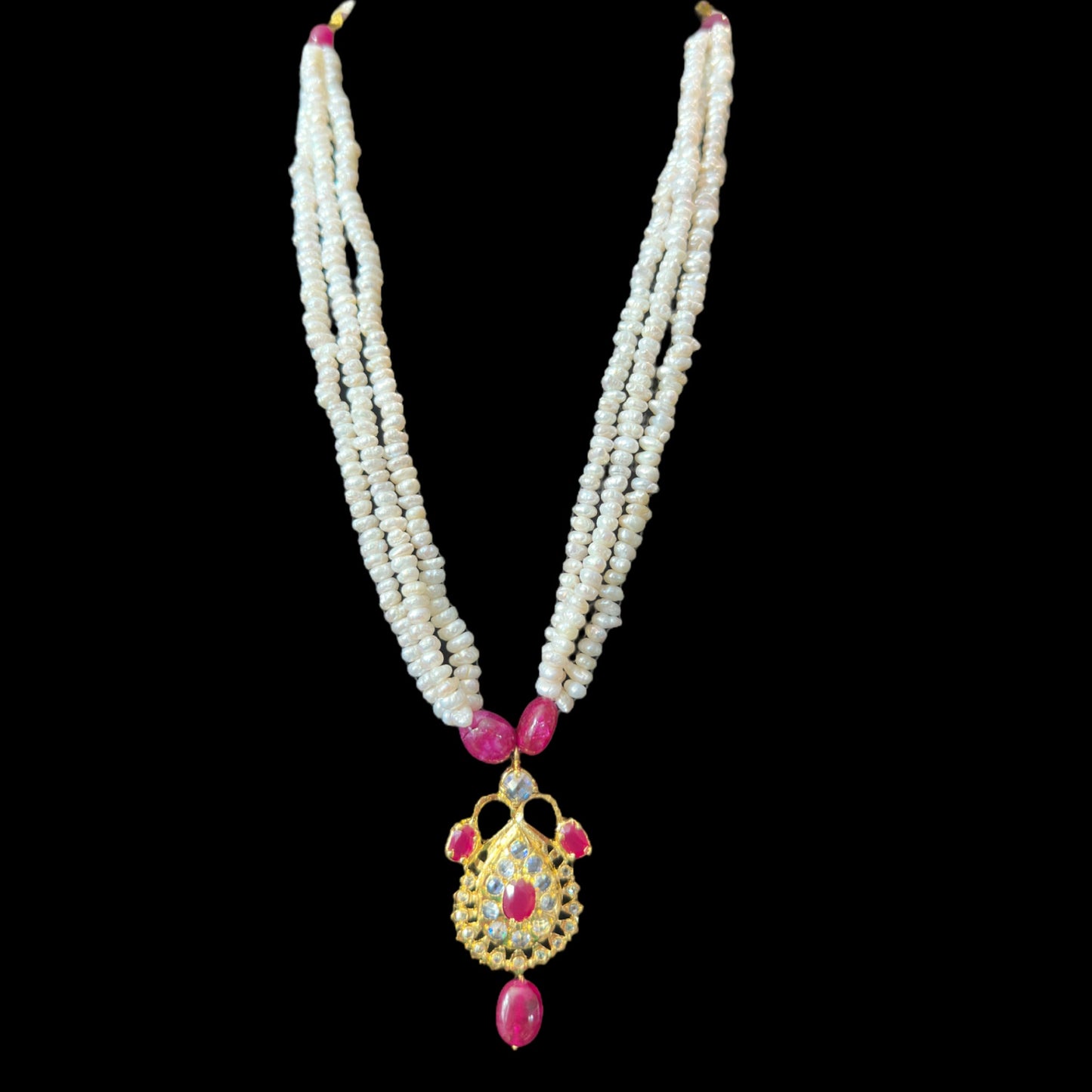 PS303 Jugni in fresh water  pearls and rubies  ( SHIPS IN 4 WEEKS )