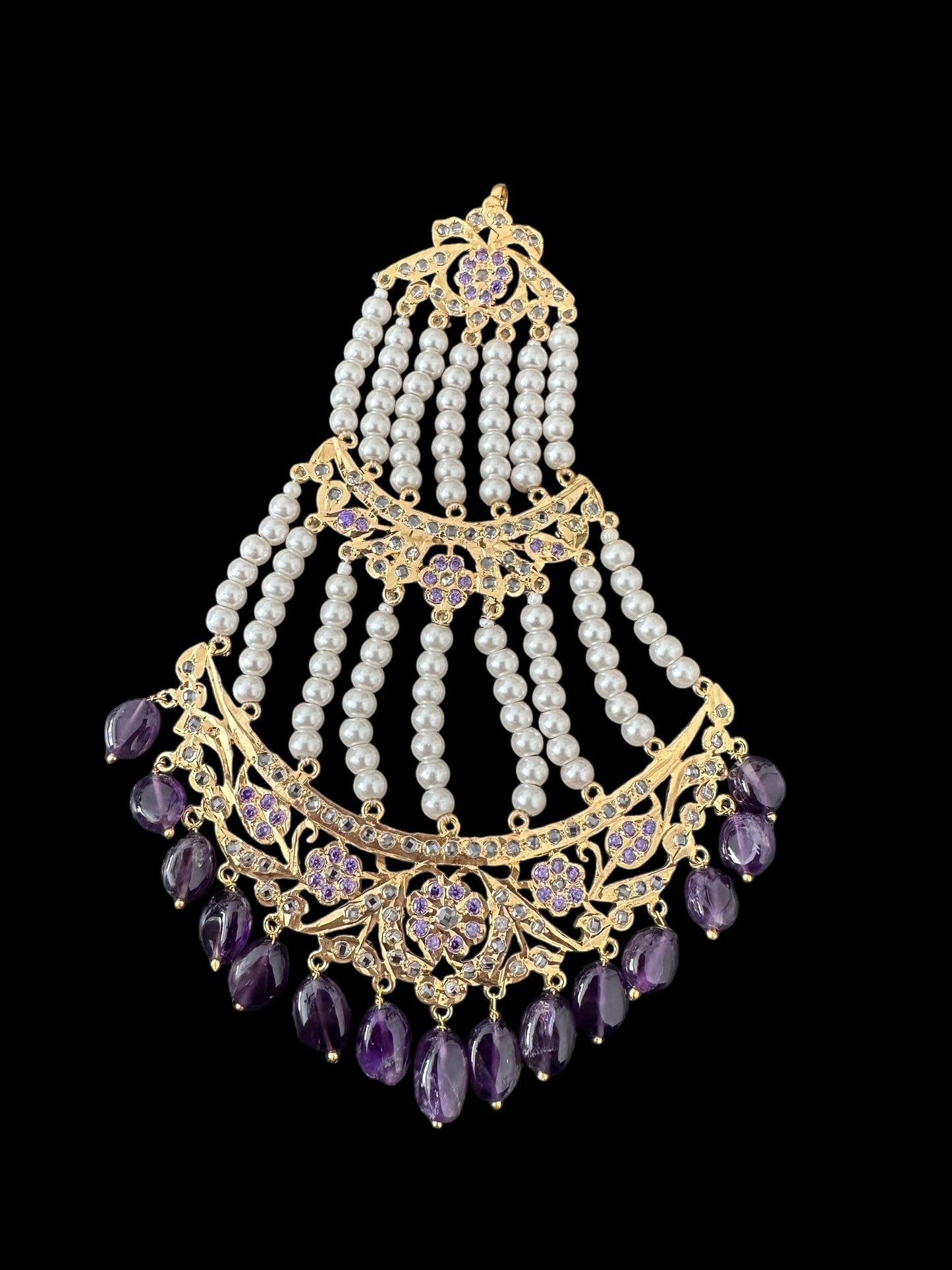 DJHR122 Insia Hyderabadi jhoomar in amethyst / purple beads ( READY TO SHIP )