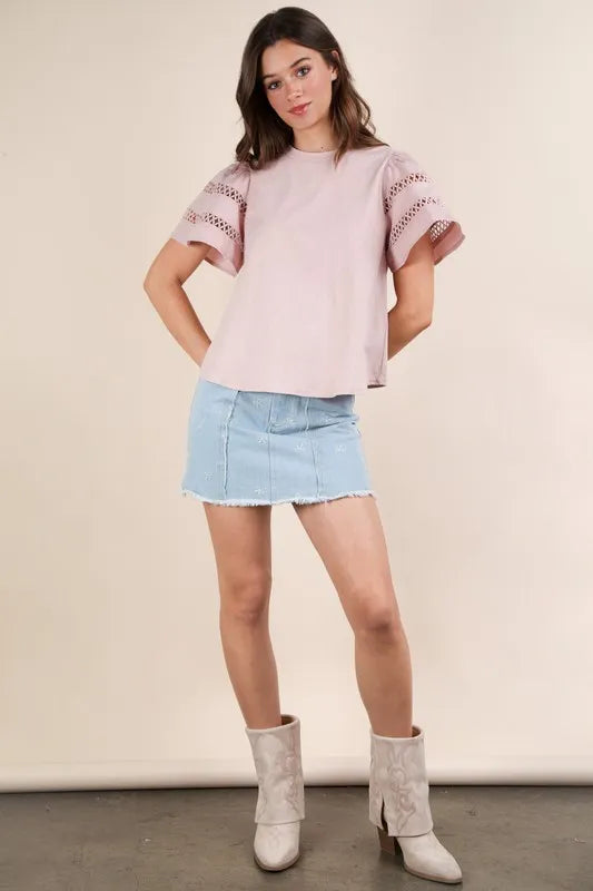 VERY J Lace Trim Sleeve Top | Sybaritic Boutique