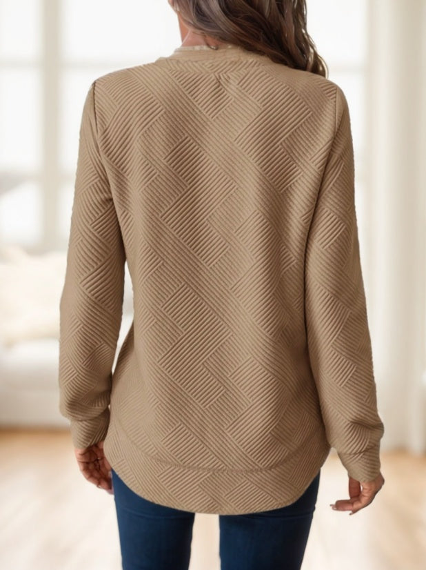 Waffle-Textured Asymmetrical Hem Sweatshirt
