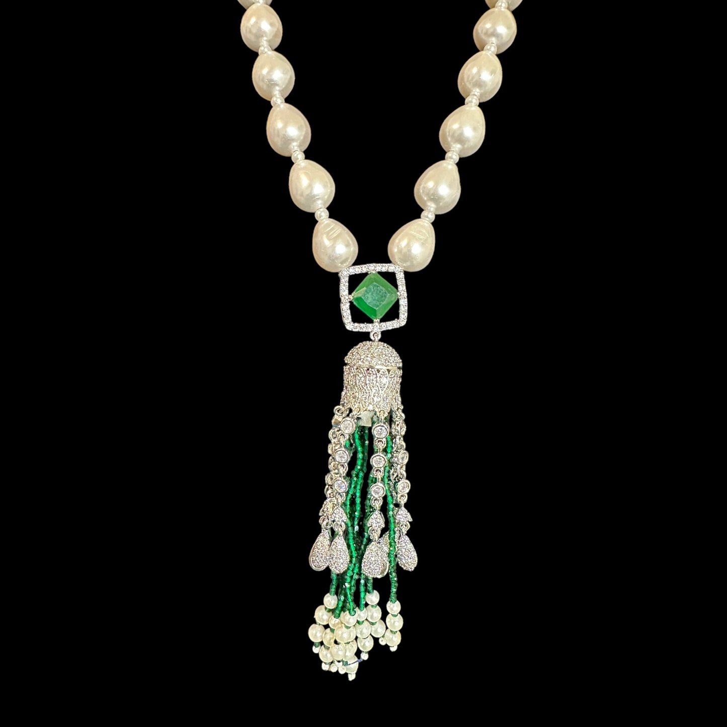 Silver plated cz necklace earrings in pearls ( READY TO SHIP )