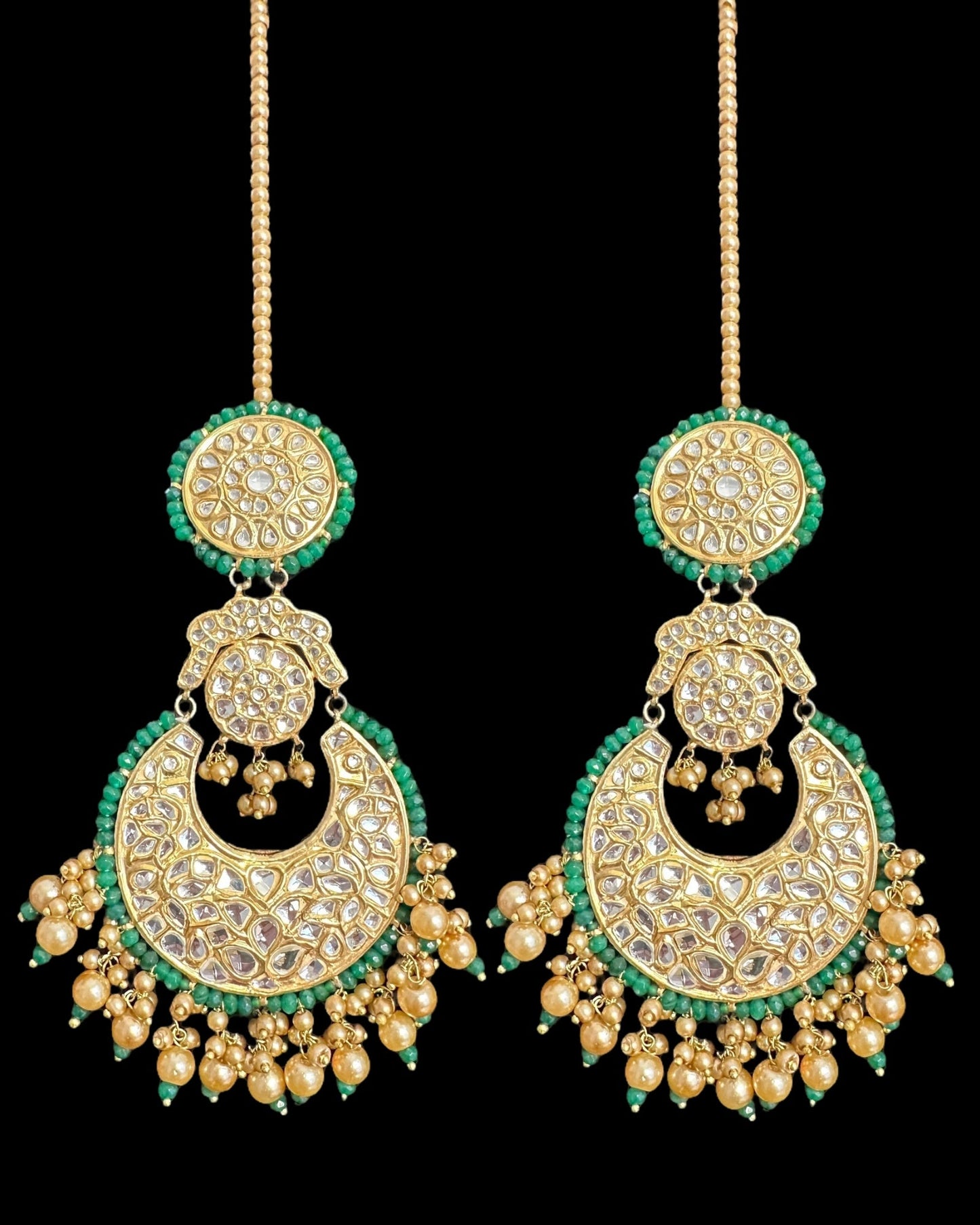 DER732 kundan dangler earrings with green beads( READY TO SHIP )
