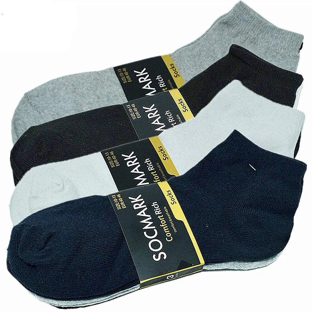 3 Pairs Socks Mens Ankle Quarter Crew Sport Plain Solid Socks Cotton Low Cut Sizes 9-13