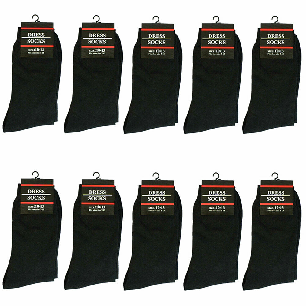 3-12 Pairs Mens Solid Black Cotton Casual Formal Classic Dress Socks Size 10-13