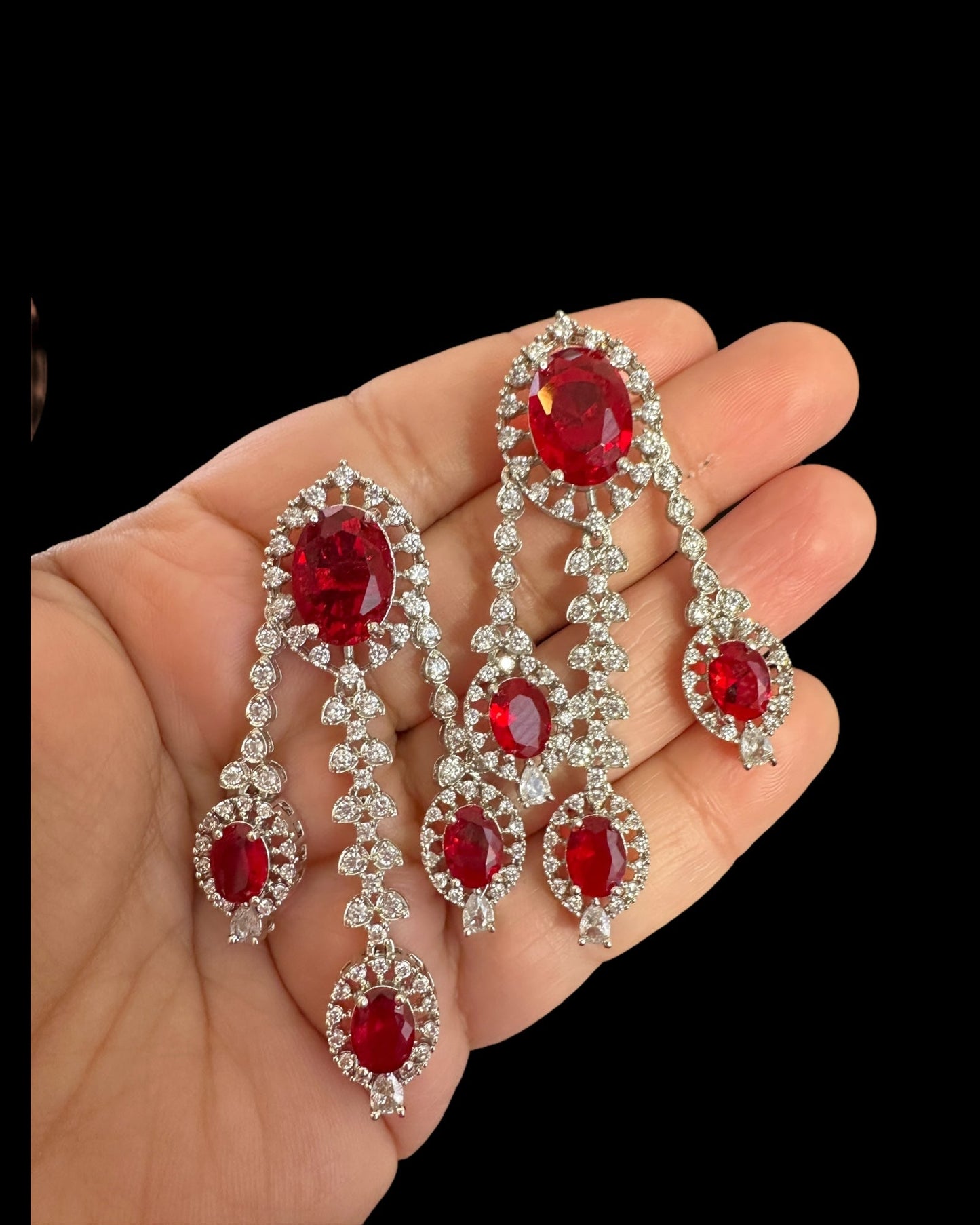 DER770 cz earrings - Ruby, silver plated ( READY TO SHIP )