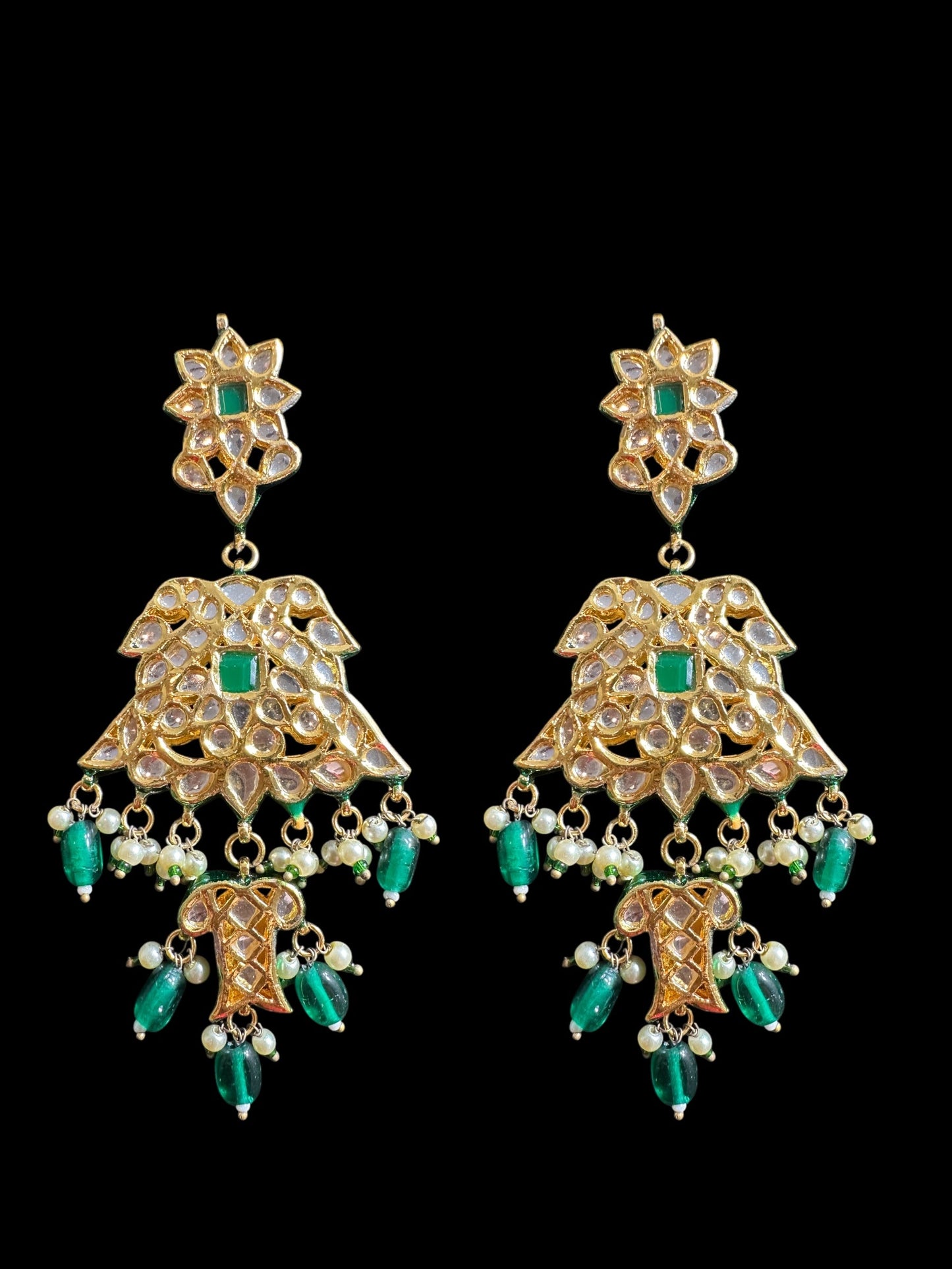 Mashal Kundan earrings - Green ( READY TO SHIP )