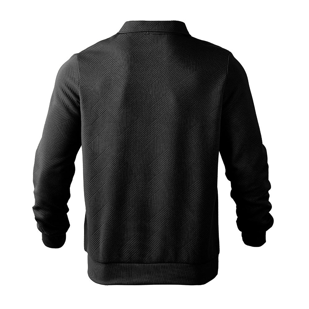 Textured Jacquard Half-Zip Polo Sweatshirt - Long Sleeve