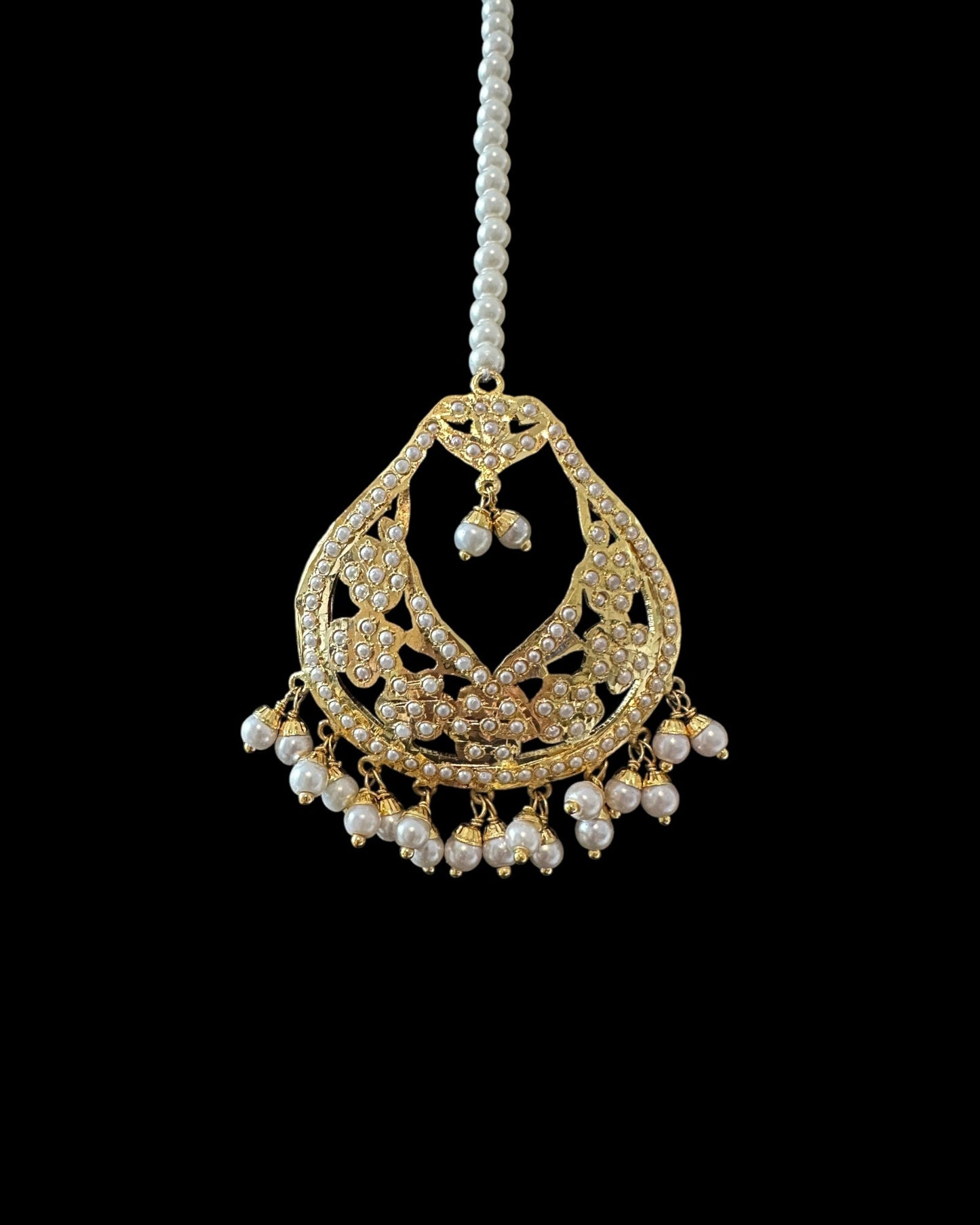Jadau chandbali earrings tika in pearls ( READY TO SHIP )