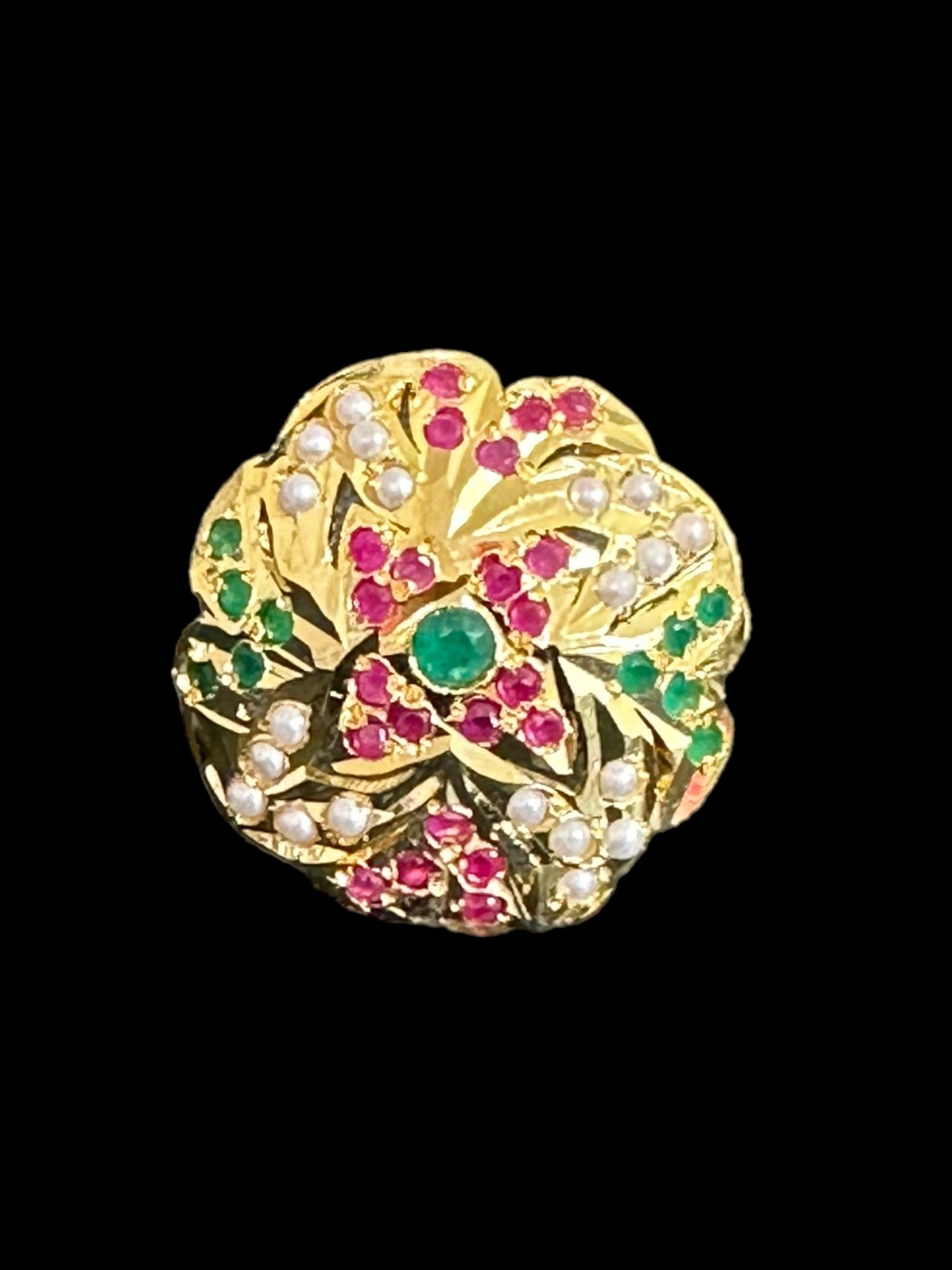 DJR107 Jadau ring -  ruby emerald pearl    ( READY TO SHIP )