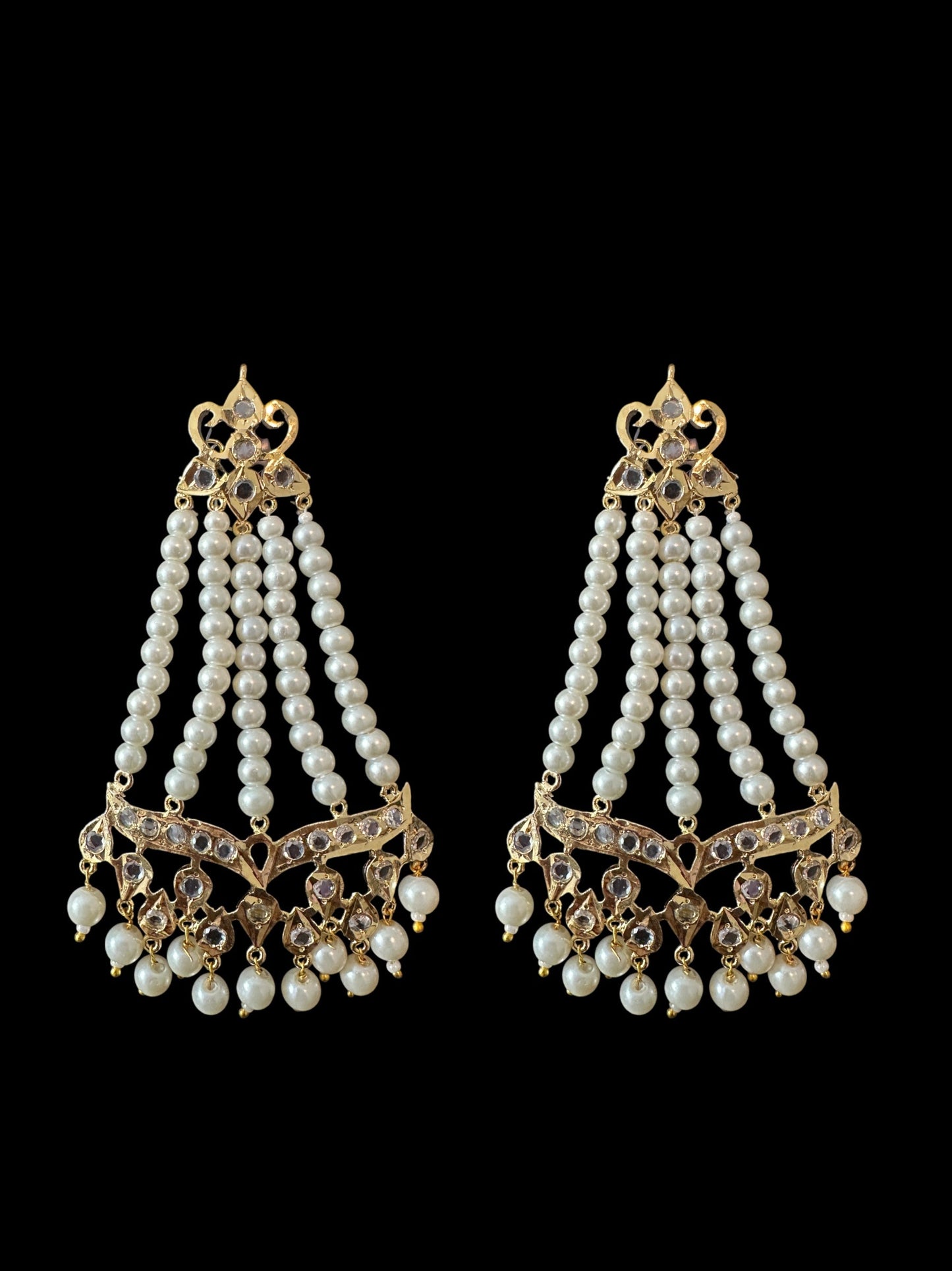 DLN111 Hareem pearl rani haar with jhoomar earrings in pearls ( READY TO SHIP )