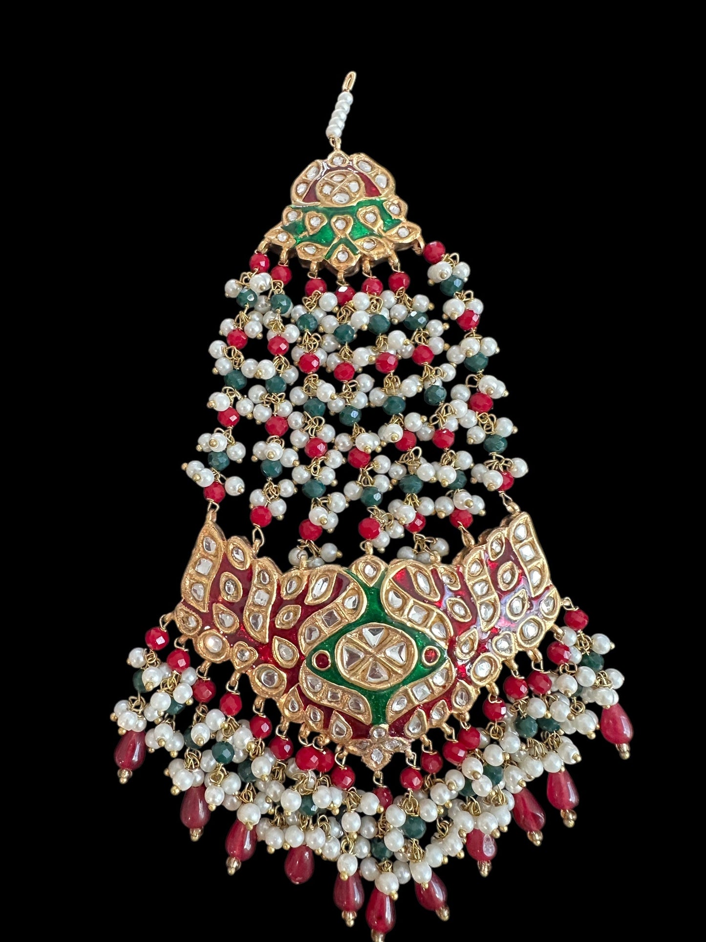 JTK36 kundan jhoomar tika in red and green meenakari ( READY TO SHIP )