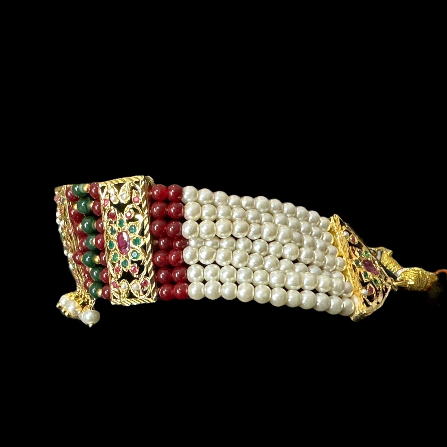 C315 Gold plated jadau choker in red green  ( SHIPS IN 3 WEEKS  )