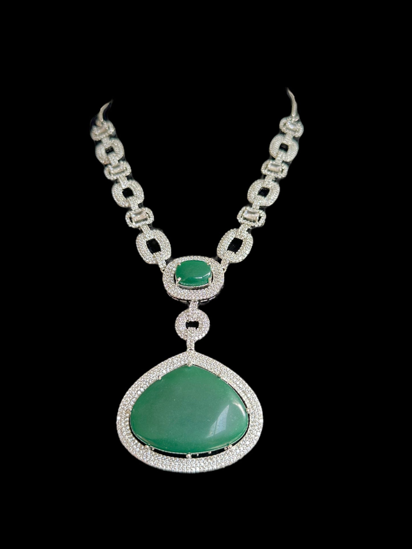 DNS99 CZ necklace set in green - silver plated ( READY TO SHIP )