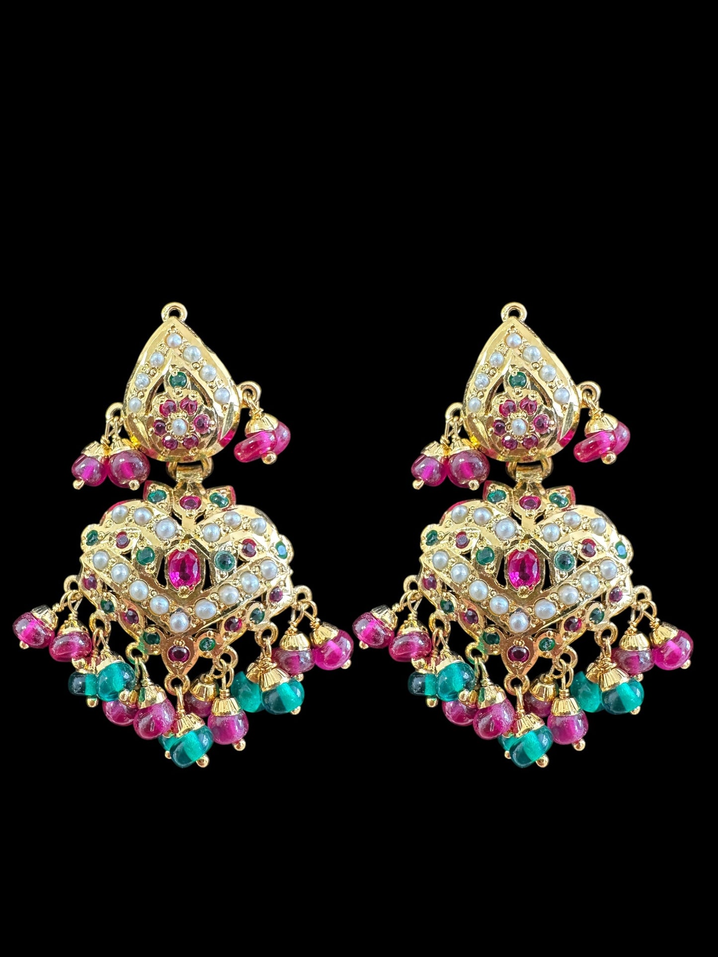 Gold plated silver Rani haar in ruby emerald ( READY TO SHIP)