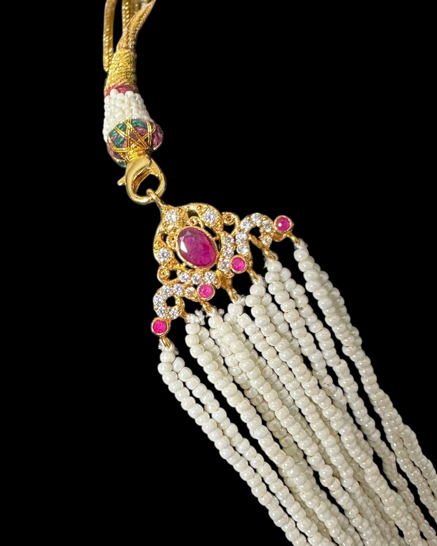 BR465 RAABYA ruby and pearl with zircon bridal choker set with earrings tika ( READY TO SHIP )